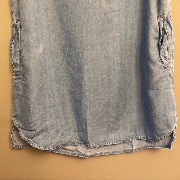 Beach lunch lounge chambray sleeveless lace up yoke mini dress Medium women’s - Picture 4 of 11